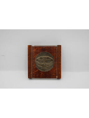 Vintage 1977 Mockba Commemorative Wooden Plaque with Metal Emblem 2"